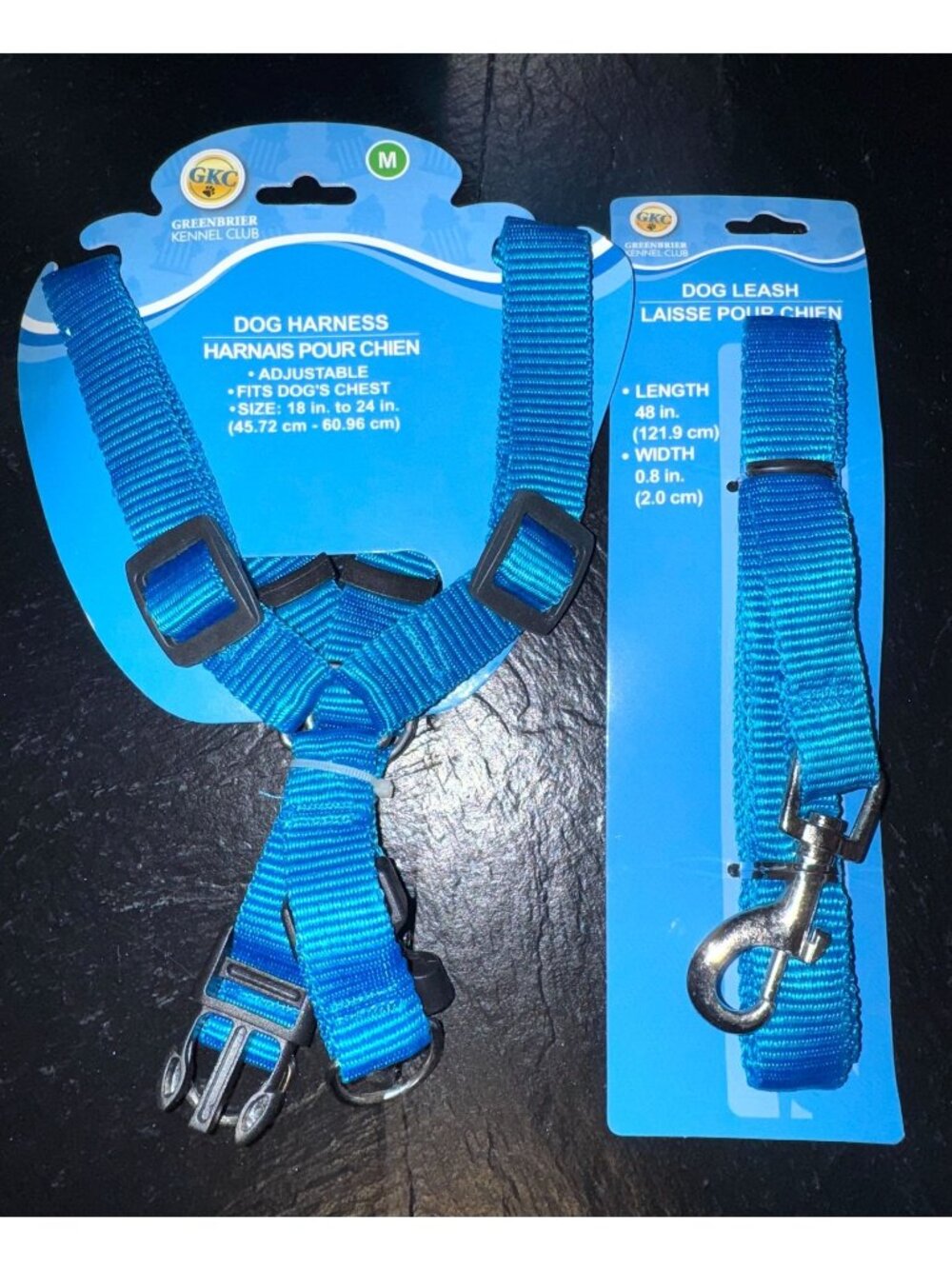 Dog Harness & Leash Set Blue Adjustable Size M For 18-24" Chest 48" Length